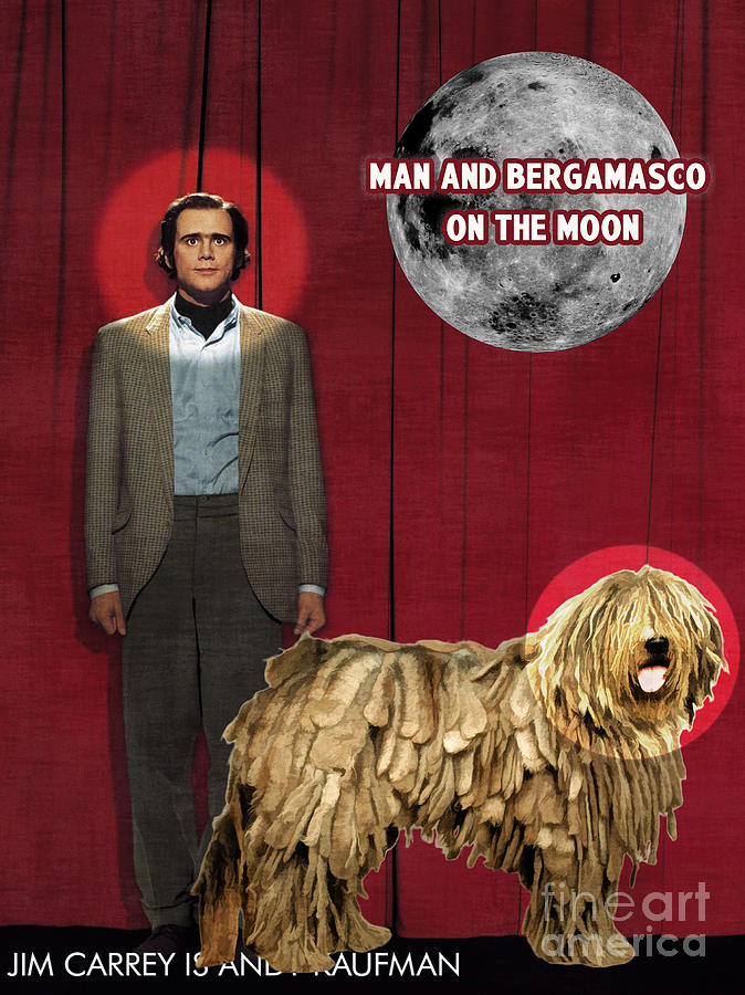Dog Painting - Bergamasco Art Canvas Print - Man on the Moon Movie Poster by Sandra Sij