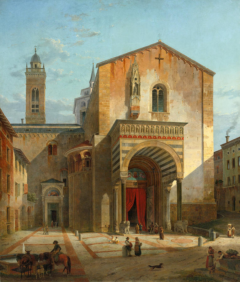 Bergamo the south entrance of the Church Santa Maria Maggiore Painting by Leo von Klenze