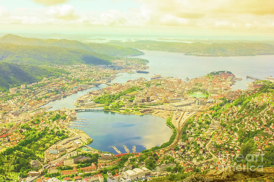 Bergen aerial Norway Photograph by Benny Marty