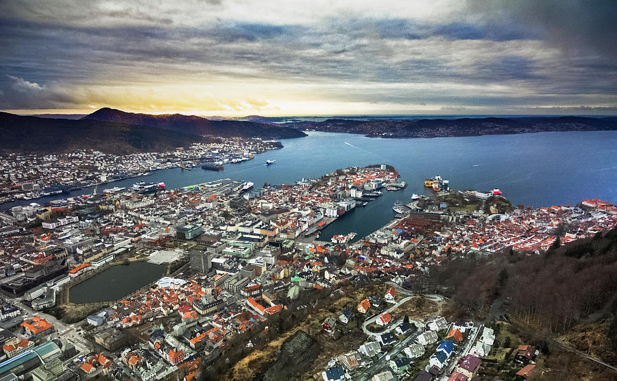 Bergen Norway Aerial Photograph by Adam Rainoff