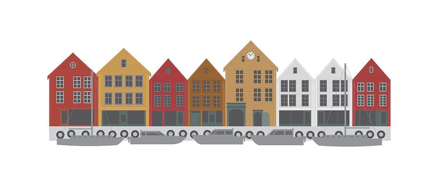 Bergen Norway Downtown Waterfront Illustration by Jit Lim Bergen Norway Downtown Waterfront Illustration by Jit Lim