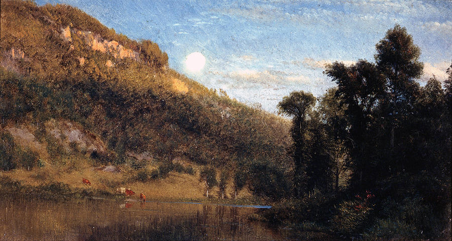 Berkshire Foothills. Full Moon Over Meadowbrook Painting by Aaron Draper Shattuck