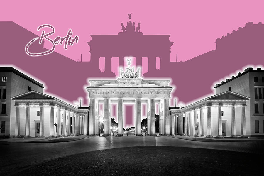 Europe Digital Art - BERLIN Brandenburg Gate - Graphic Art - pink by Melanie Viola