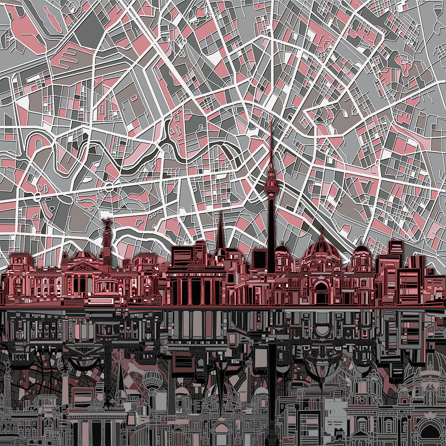 Berlin Digital Art - Berlin City Skyline Abstract by Bekim M