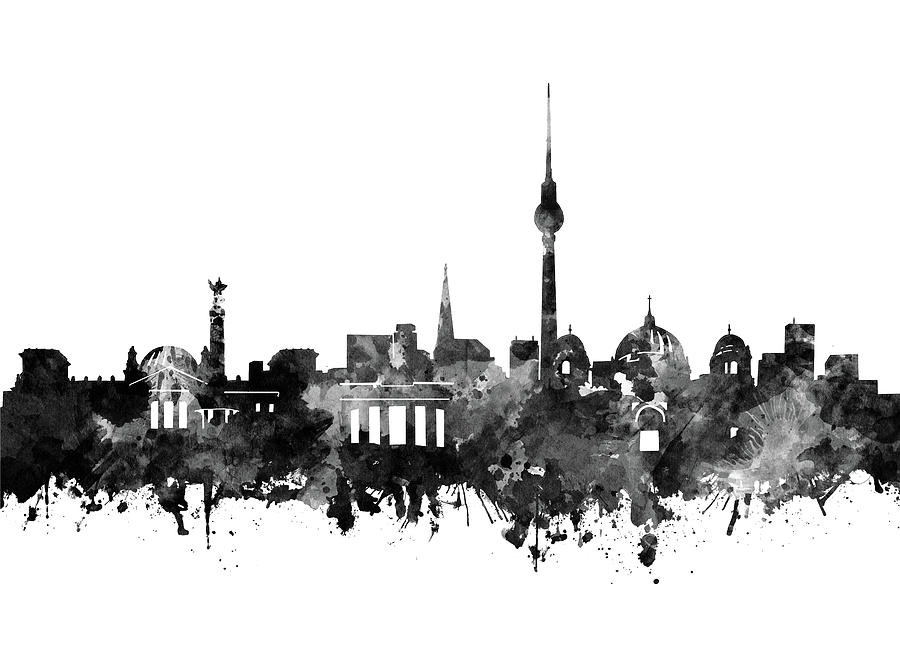 Berlin City Skyline Black And White Digital Art