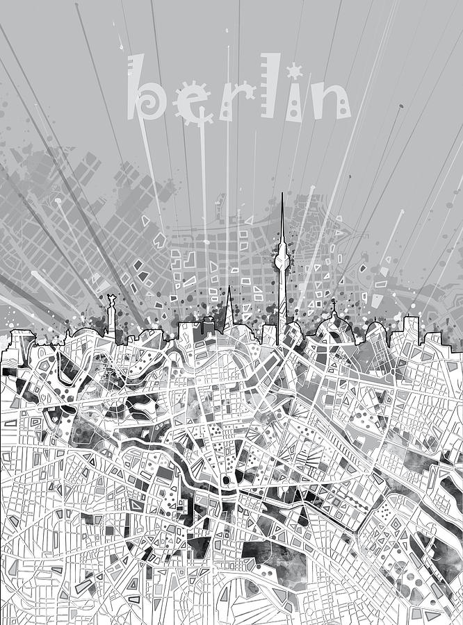 Berlin City Skyline Map 2 Digital Art by Bekim M