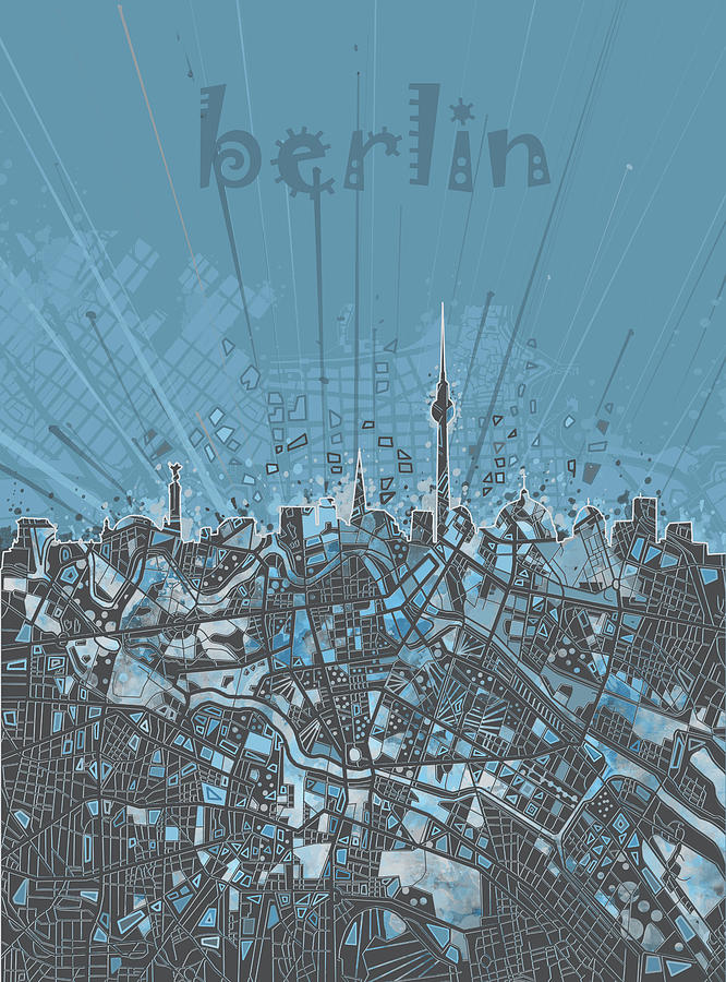 Berlin City Skyline Map 3 Digital Art
