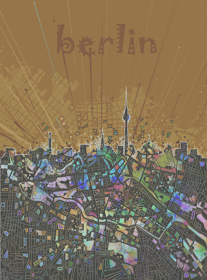 Berlin City Skyline Map 4 Digital Art
