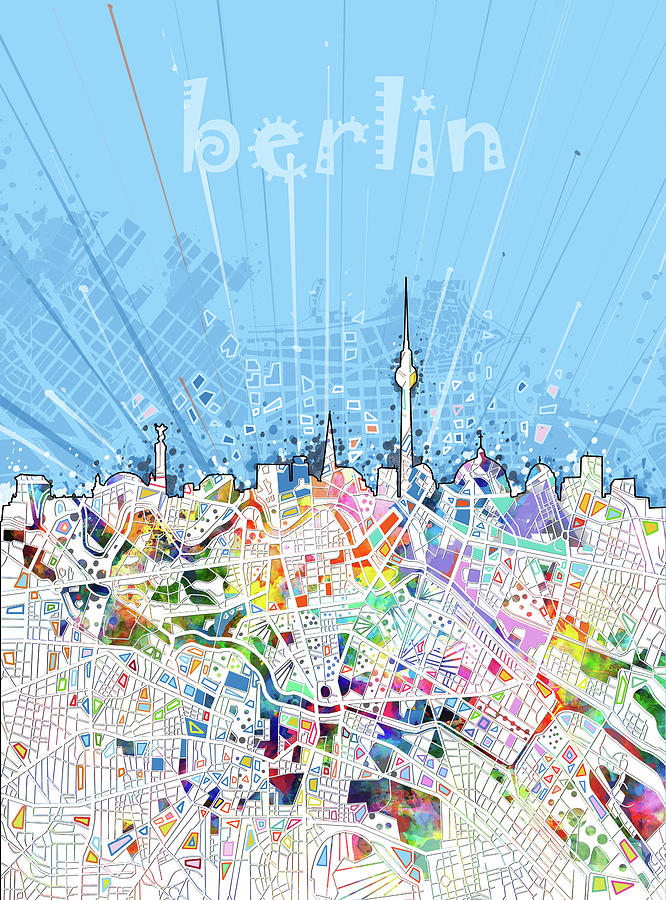 Berlin City Skyline Map Digital Art by Bekim M