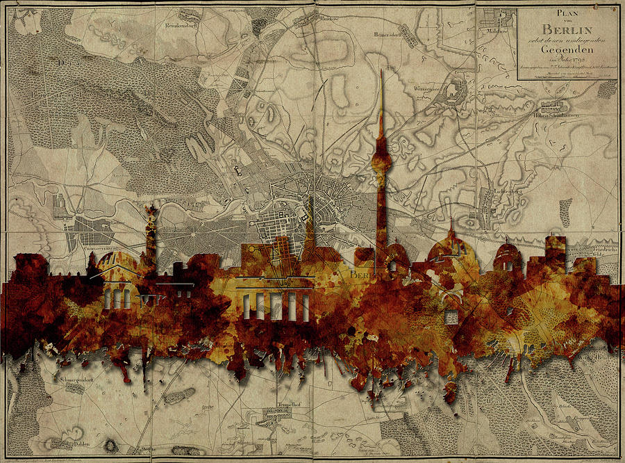 Berlin City Skyline Vintage Digital Art