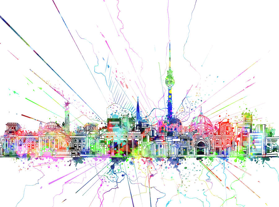 Berlin City Skyline Watercolor 2 Digital Art by Bekim M