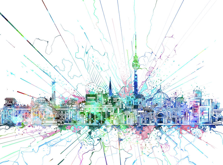 Berlin City Skyline Watercolor 3 Digital Art by Bekim M