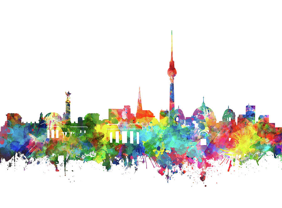 Berlin City Skyline Watercolor Digital Art