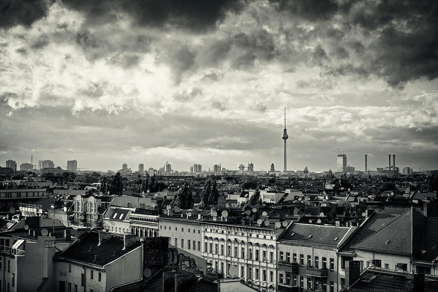 Berlin Skyline and Roofscape -Black and White Photograph by Alexander Voss