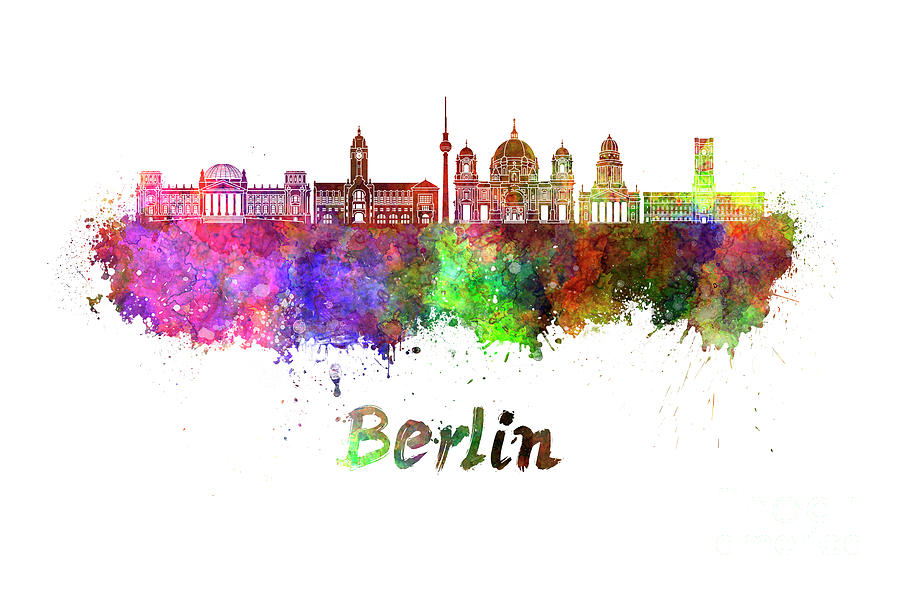 Berlin V2 skyline in watercolor Painting by Pablo Romero
