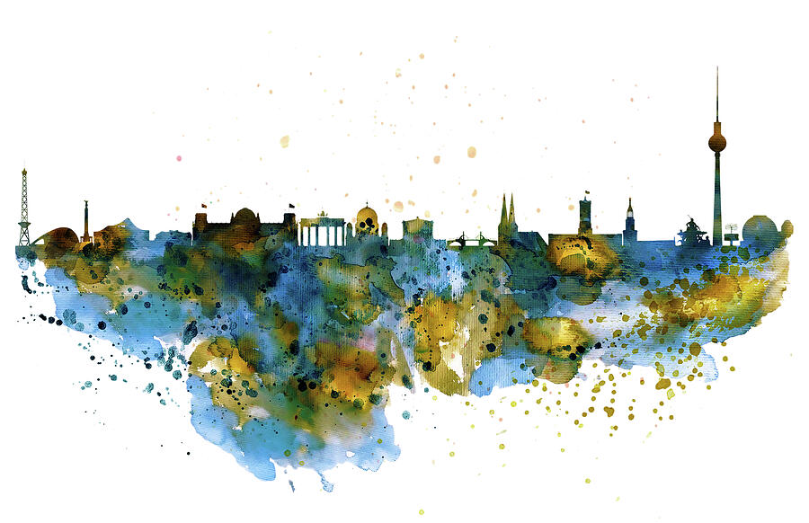 Berlin Painting - Berlin watercolor skyline by Marian Voicu