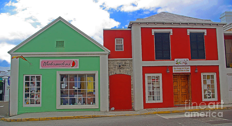 Architecture Photograph - Bermuda Green and Red Facades by Rich Walter