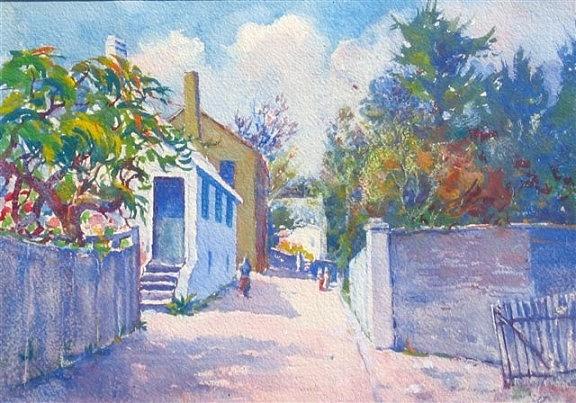 Bermuda Street Scene Painting by WW Harvey