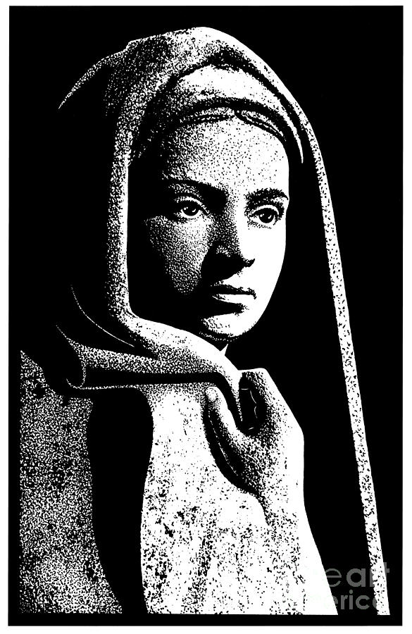 Bernadette Drawing of Vilons statue of St. Bernadette in Lourdes - DPVSB Painting by Dan Paulos
