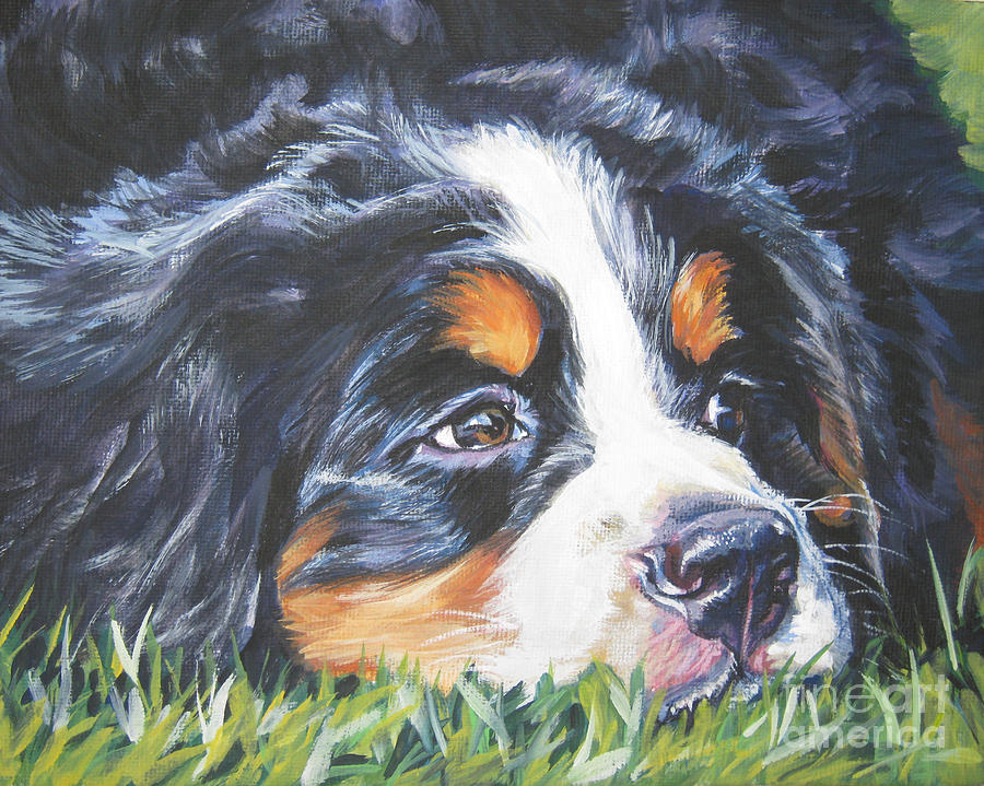 Bernese Mountain Dog in grass Painting by Lee Ann Shepard
