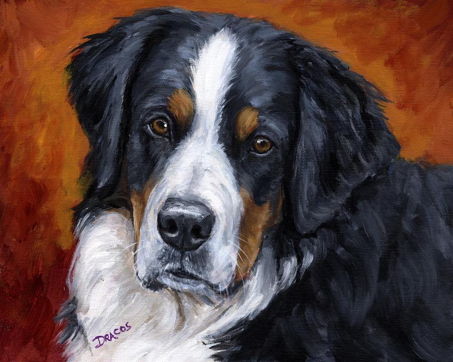 Dog Painting - Bernese mountain dog on rust by Dottie Dracos