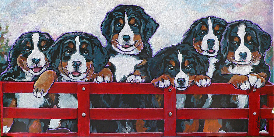Bernese Mountain Dog Puppies Painting by Nadi Spencer