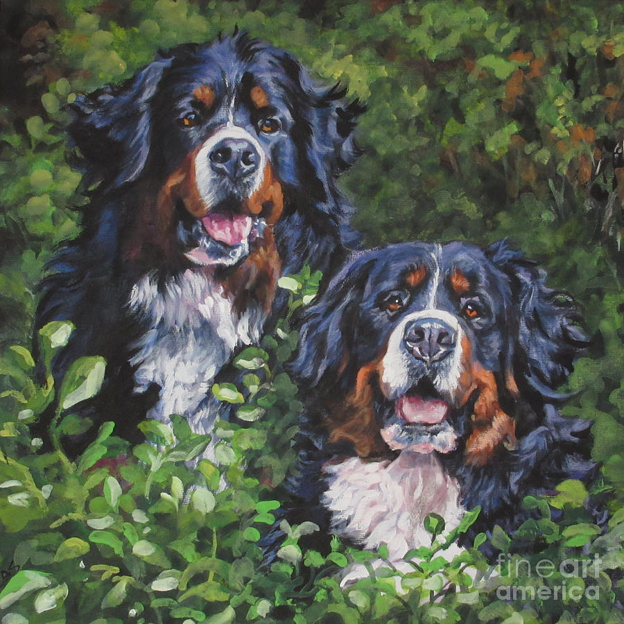 Bernese Mountain Dogs Painting by Lee Ann Shepard