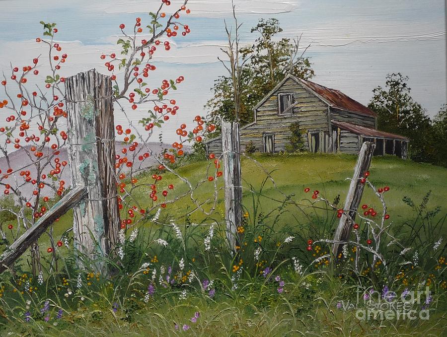 Tree Painting - Berry Barn by Val Stokes