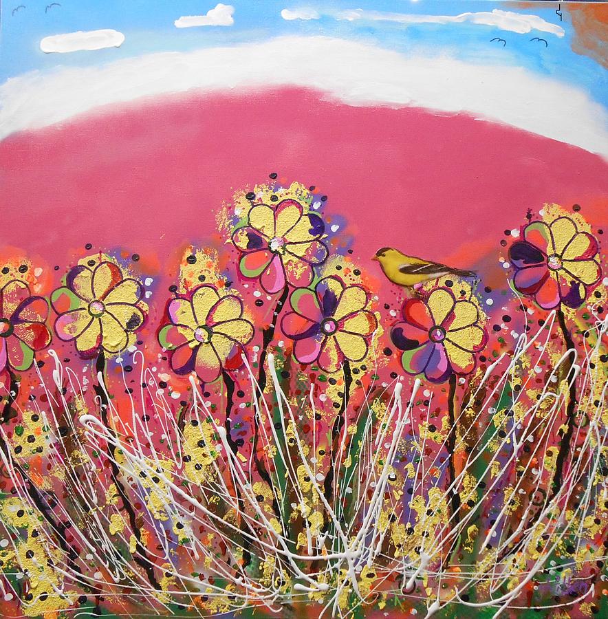Berry Pink Flower Garden Painting by GH FiLben