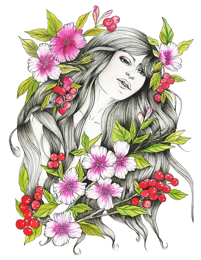 Portrait Painting - Berry tangle, Watercolor Fashion illustration  by Koma Art