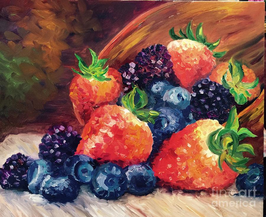 Blueberry Painting - BerryLove  by Irene Pomirchy