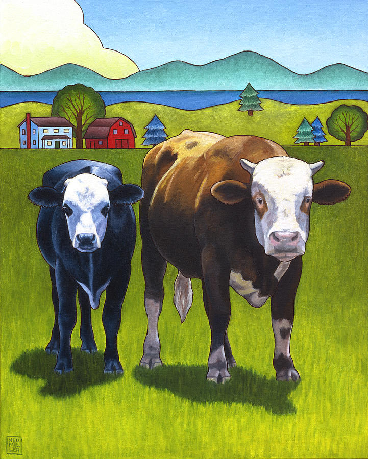 Cow Painting - Bert And Ernie by Stacey Neumiller