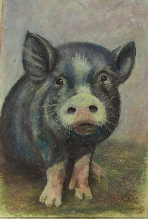 Bertie - a blue pig Painting by Elizabeth Ellis