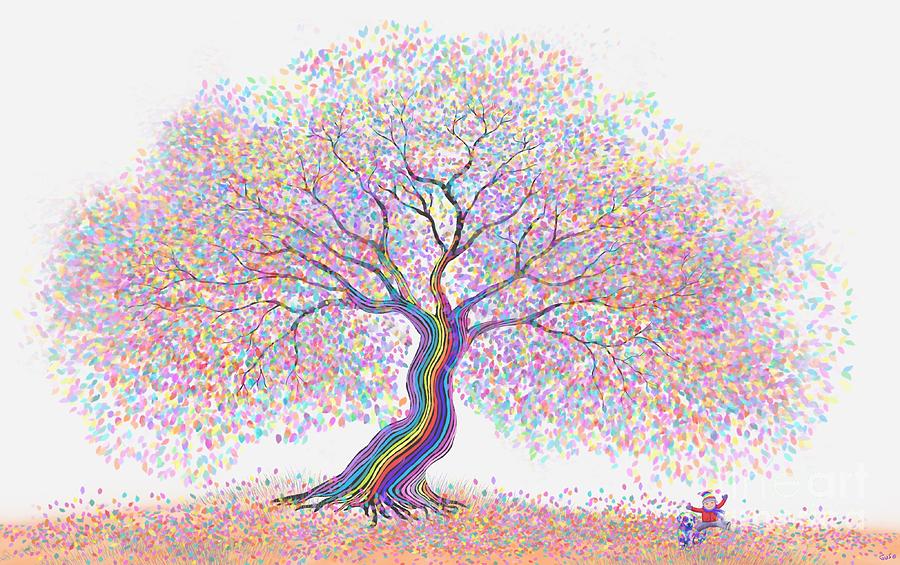 Best Friends Under the Rainbow Tree of Dreams Painting by Nick Gustafson