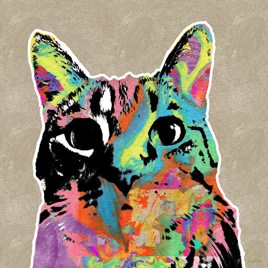 Best Listener Kitty- Pop Art by Linda Woods Mixed Media by Linda Woods