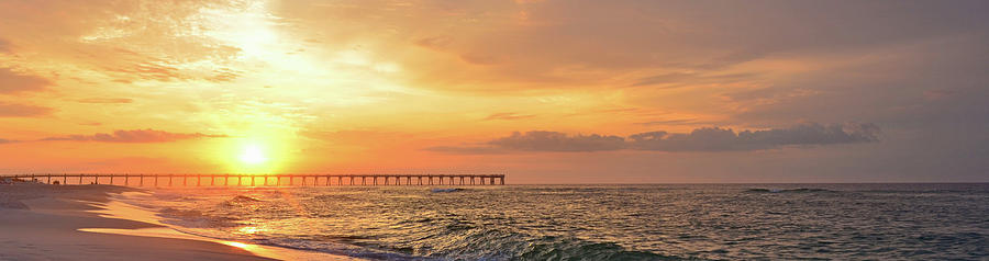 Best Sunrise Colors over Navarre Pier Panoramic Photograph by Jeff at JSJ Photography