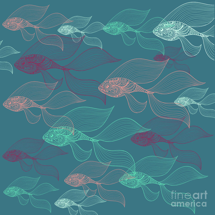Nature Pattern Digital Art - Beta Fish Animals Pattern  by Mark Ashkenazi