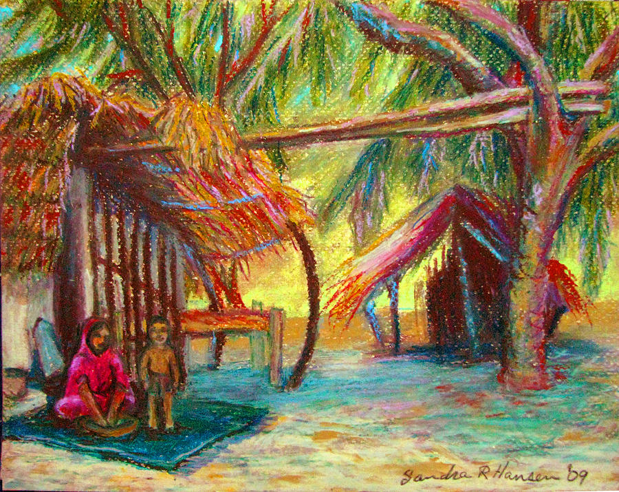 Betawar Village Life Pastel by Art Nomad Sandra  Hansen