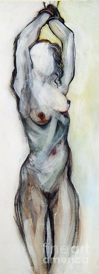Beth Hanging - female nude Painting by Carolyn Weltman