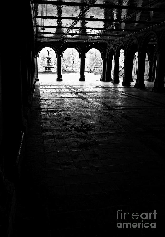 Bethesda Arcade and Statue in Central Park - BW Photograph by James Aiken
