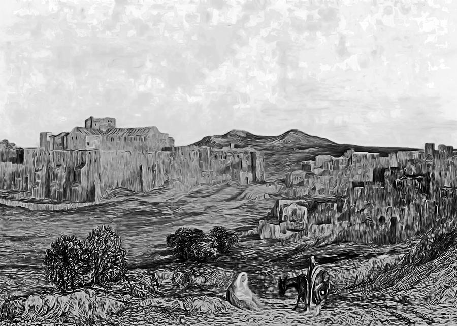 Black And White Painting - Bethlehem 1836 by Munir Alawi