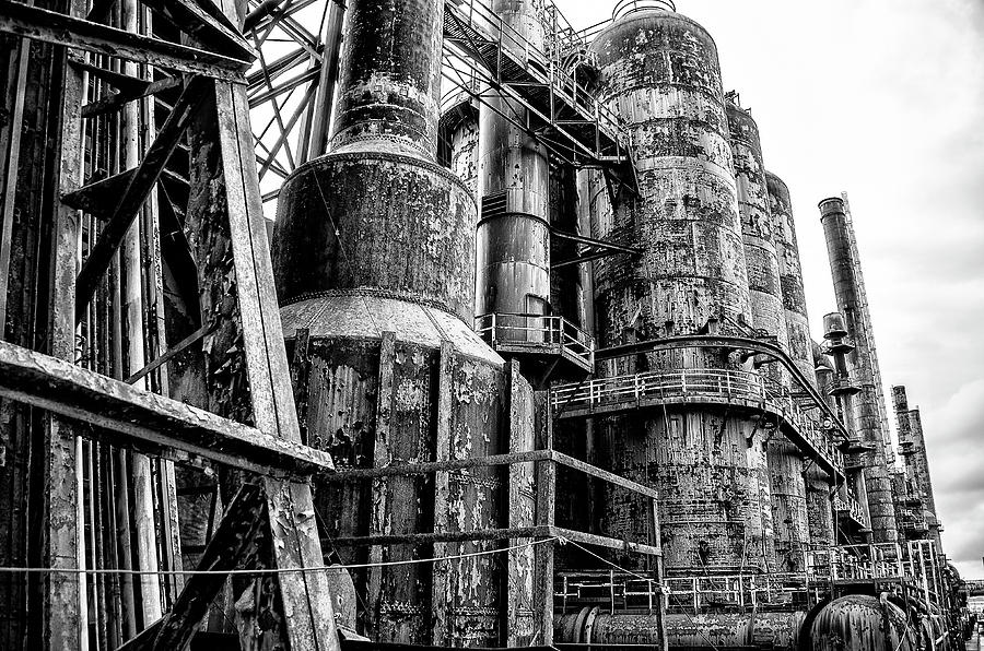 Bethlehem in Black and White - Steel Mill Photograph by Bill Cannon
