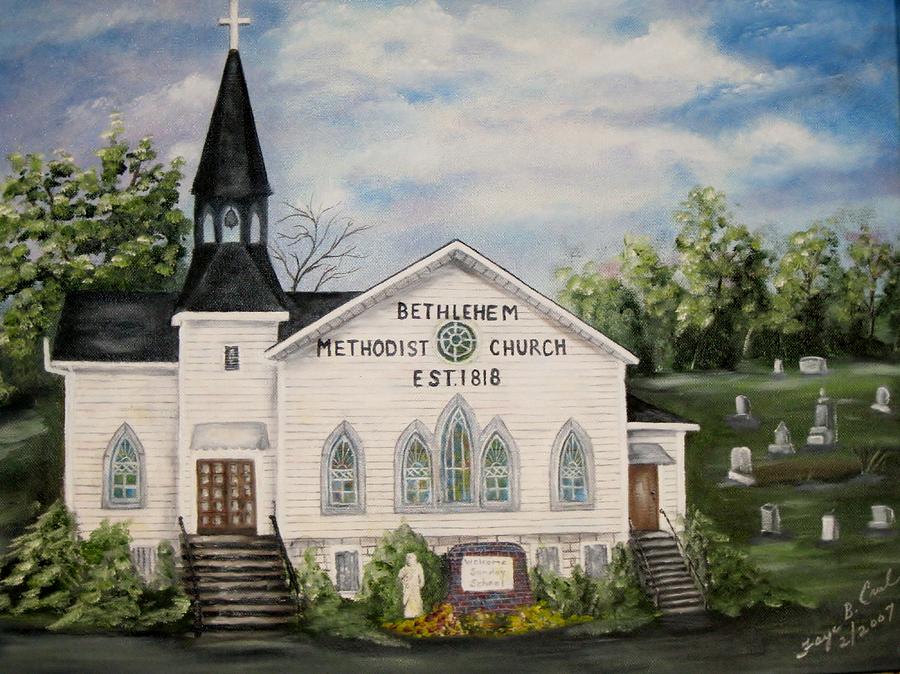 Landscape Painting - Bethlehem Methodist Church by Faye Creel