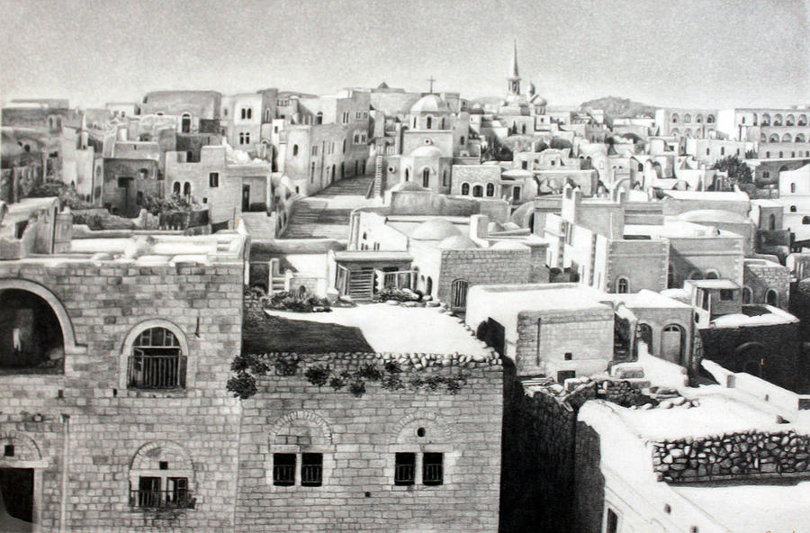 Black And White Photograph - Bethlehem Old Town by Munir Alawi