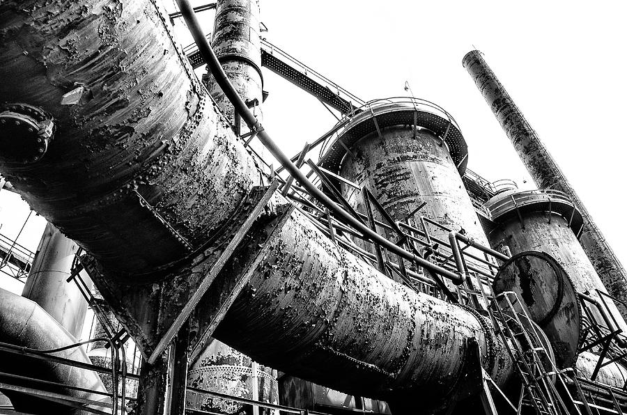 Bethlehem Pa - Steel Stacks in Black and White Photograph by Bill Cannon