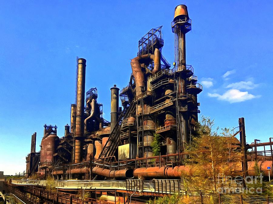 Bethlehem Steel Blue Skies Photograph by J Mogdam  Janine Riley