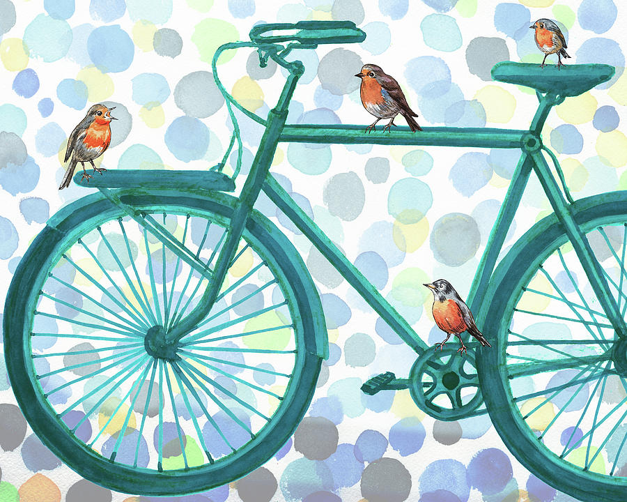 Better By Bike Birds On Bicycle Painting by Irina Sztukowski