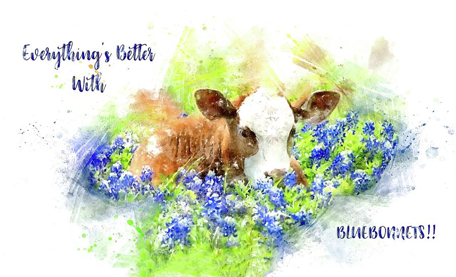 Better With Bluebonnets Watercolor Photograph by Lynn Bauer