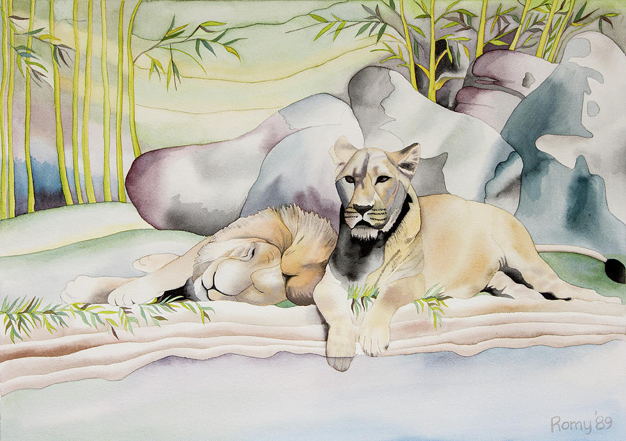 Lion Painting - Lions #1 by Romy Muirhead