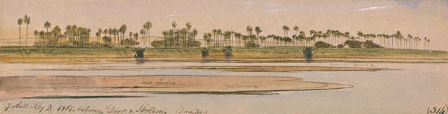 Between Derr and Ibreem Drawing by Edward Lear